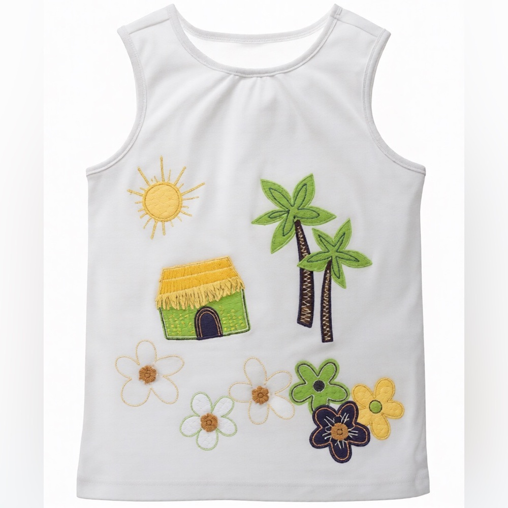 Gymboree Summer Island 100% Cotton Island Scene Tank Top Double-Layer Front SZ 5